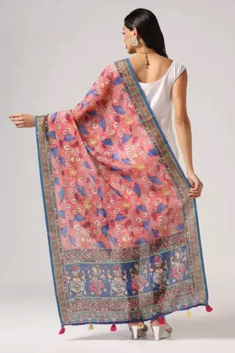 Digital print lilen blend zari dupatta for women and girls to wear on gown chaniya choli kurti etc