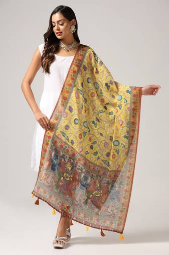 Digital print lilen blend zari dupatta for women and girls to wear on gown chaniya choli kurti etc