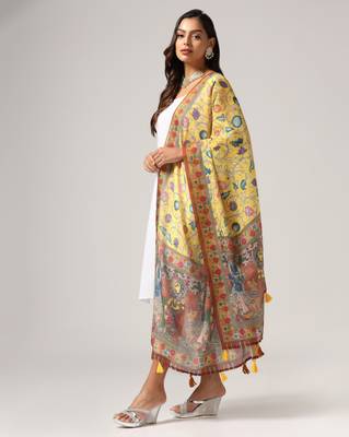 Digital print lilen blend zari dupatta for women and girls to wear on gown chaniya choli kurti etc 2