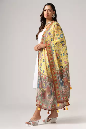 Digital print lilen blend zari dupatta for women and girls to wear on gown chaniya choli kurti etc