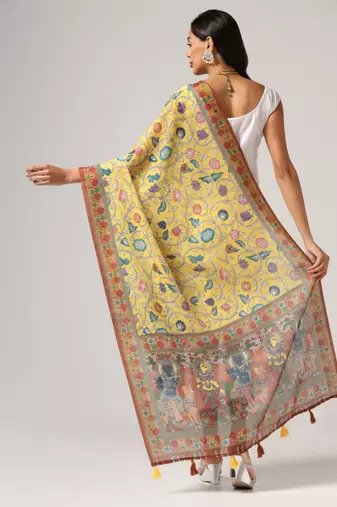 Digital print lilen blend zari dupatta for women and girls to wear on gown chaniya choli kurti etc