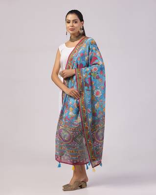 Digital print lilen blend zari dupatta for women and girls to wear on gown chaniya choli kurti etc 2