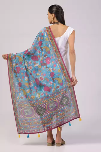 Digital print lilen blend zari dupatta for women and girls to wear on gown chaniya choli kurti etc