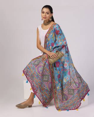 Digital print lilen blend zari dupatta for women and girls to wear on gown chaniya choli kurti etc 4