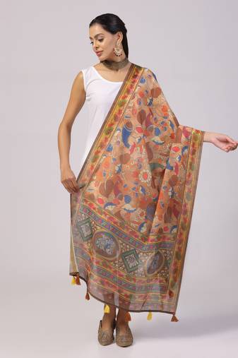 Digital print lilen blend zari dupatta for women and girls to wear on gown chaniya choli kurti etc