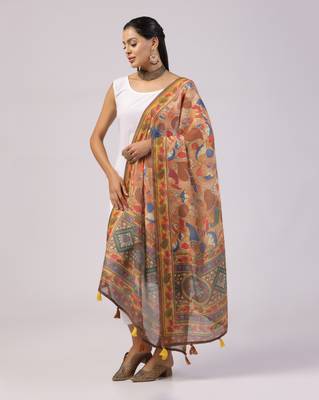 Digital print lilen blend zari dupatta for women and girls to wear on gown chaniya choli kurti etc 2