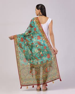 Digital print lilen blend zari dupatta for women and girls to wear on gown chaniya choli kurti etc 3