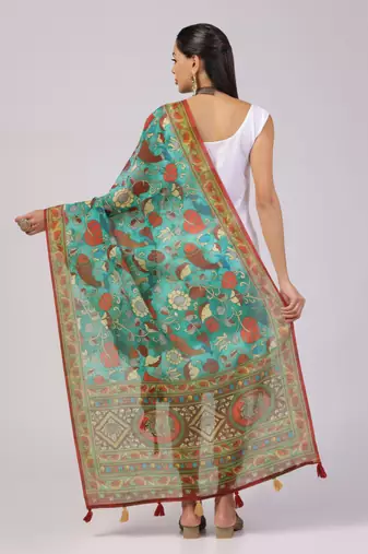 Digital print lilen blend zari dupatta for women and girls to wear on gown chaniya choli kurti etc