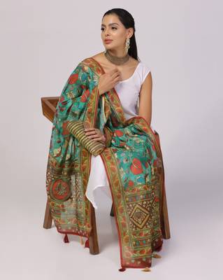 Digital print lilen blend zari dupatta for women and girls to wear on gown chaniya choli kurti etc 4