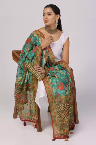 Digital print lilen blend zari dupatta for women and girls to wear on gown chaniya choli kurti etc