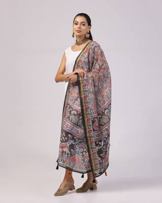 Digital print lilen blend zari dupatta for women and girls to wear on gown chaniya choli kurti etc 2