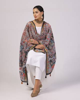 Digital print lilen blend zari dupatta for women and girls to wear on gown chaniya choli kurti etc 4