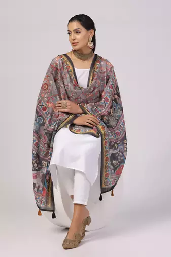 Digital print lilen blend zari dupatta for women and girls to wear on gown chaniya choli kurti etc