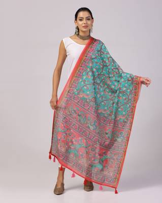 Digital print lilen blend zari dupatta for women and girls to wear on gown chaniya choli kurti etc 1