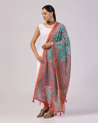 Digital print lilen blend zari dupatta for women and girls to wear on gown chaniya choli kurti etc 2