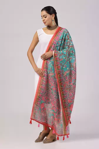 Digital print lilen blend zari dupatta for women and girls to wear on gown chaniya choli kurti etc