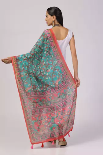 Digital print lilen blend zari dupatta for women and girls to wear on gown chaniya choli kurti etc