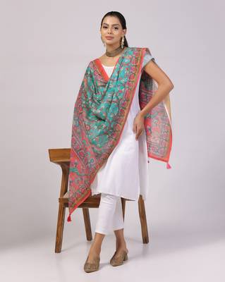 Digital print lilen blend zari dupatta for women and girls to wear on gown chaniya choli kurti etc 4