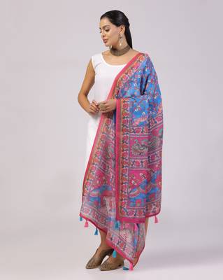 Digital print lilen blend zari dupatta for women and girls to wear on gown chaniya choli kurti etc 2