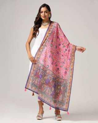 Digital print lilen blend zari dupatta for women and girls to wear on gown chaniya choli kurti etc 1