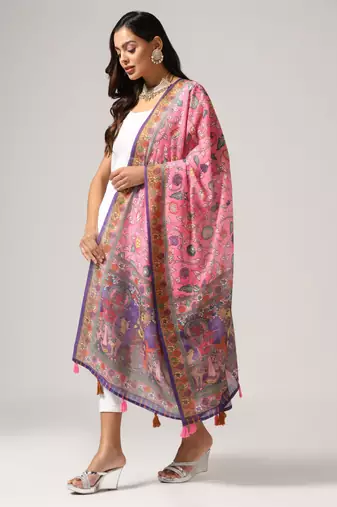 Digital print lilen blend zari dupatta for women and girls to wear on gown chaniya choli kurti etc