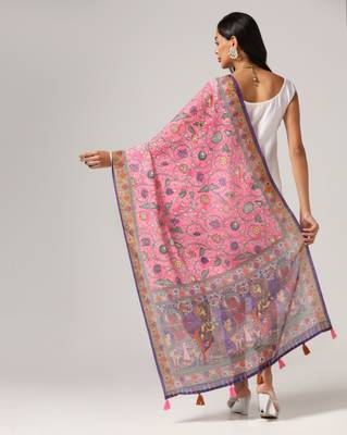 Digital print lilen blend zari dupatta for women and girls to wear on gown chaniya choli kurti etc 3