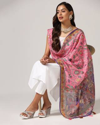 Digital print lilen blend zari dupatta for women and girls to wear on gown chaniya choli kurti etc 4