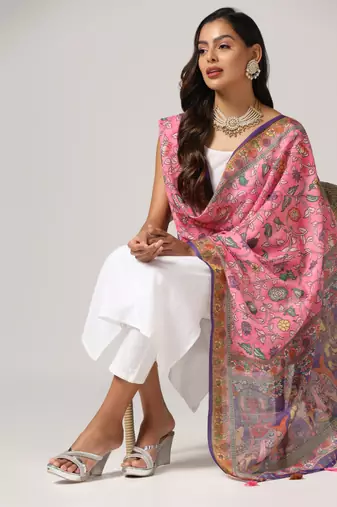 Digital print lilen blend zari dupatta for women and girls to wear on gown chaniya choli kurti etc