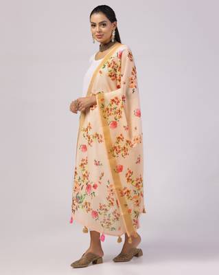 Digital print lilen blend zari dupatta for women and girls to wear on gown chaniya choli kurti etc 2