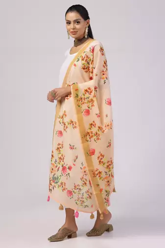 Digital print lilen blend zari dupatta for women and girls to wear on gown chaniya choli kurti etc