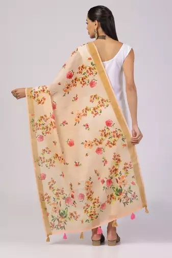 Digital print lilen blend zari dupatta for women and girls to wear on gown chaniya choli kurti etc