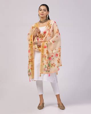Digital print lilen blend zari dupatta for women and girls to wear on gown chaniya choli kurti etc 4
