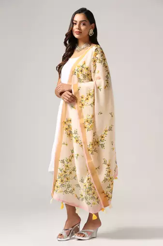 Digital print lilen blend zari dupatta for women and girls to wear on gown chaniya choli kurti etc