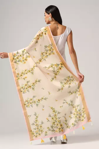 Digital print lilen blend zari dupatta for women and girls to wear on gown chaniya choli kurti etc