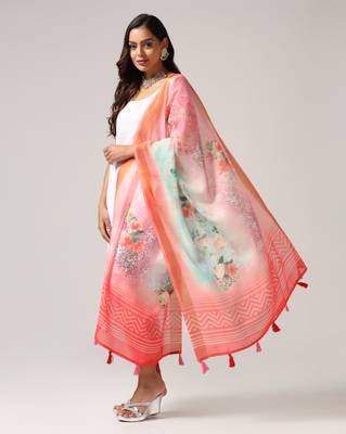 Digital print lilen blend zari dupatta for women and girls to wear on gown chaniya choli kurti etc 2