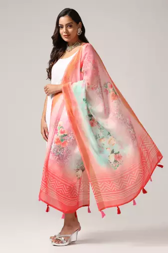 Digital print lilen blend zari dupatta for women and girls to wear on gown chaniya choli kurti etc