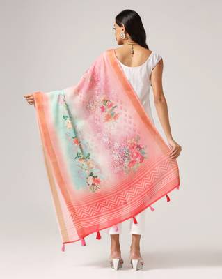 Digital print lilen blend zari dupatta for women and girls to wear on gown chaniya choli kurti etc 4