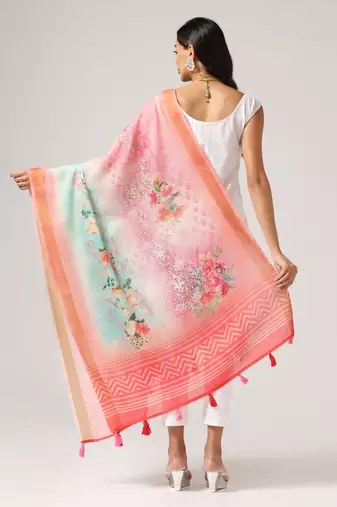 Digital print lilen blend zari dupatta for women and girls to wear on gown chaniya choli kurti etc