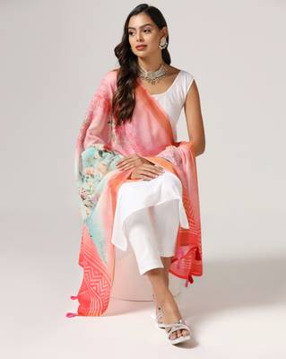 Digital print lilen blend zari dupatta for women and girls to wear on gown chaniya choli kurti etc 5