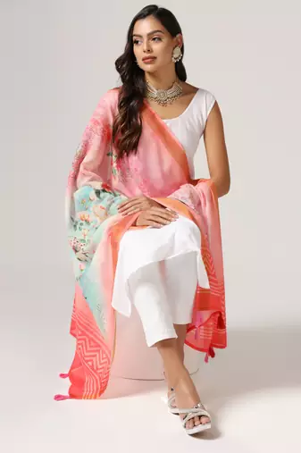 Digital print lilen blend zari dupatta for women and girls to wear on gown chaniya choli kurti etc