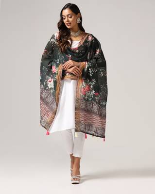 Digital print lilen blend zari dupatta for women and girls to wear on gown chaniya choli kurti etc 1