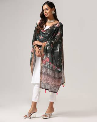 Digital print lilen blend zari dupatta for women and girls to wear on gown chaniya choli kurti etc 2