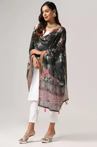 Digital print lilen blend zari dupatta for women and girls to wear on gown chaniya choli kurti etc
