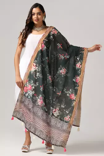 Digital print lilen blend zari dupatta for women and girls to wear on gown chaniya choli kurti etc