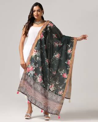 Digital print lilen blend zari dupatta for women and girls to wear on gown chaniya choli kurti etc 4