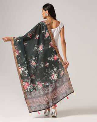 Digital print lilen blend zari dupatta for women and girls to wear on gown chaniya choli kurti etc 5