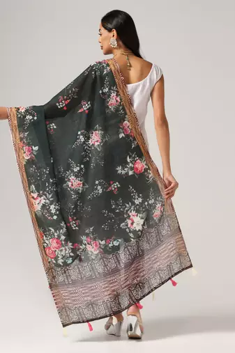 Digital print lilen blend zari dupatta for women and girls to wear on gown chaniya choli kurti etc