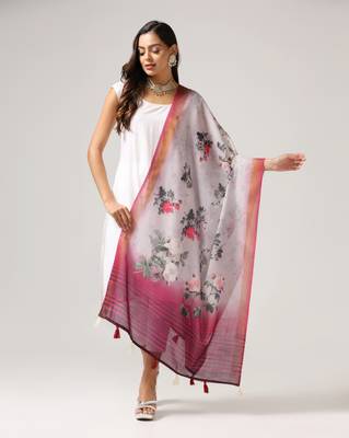 Digital print lilen blend zari dupatta for women and girls to wear on gown chaniya choli kurti etc 1