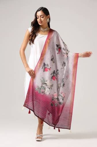 Digital print lilen blend zari dupatta for women and girls to wear on gown chaniya choli kurti etc