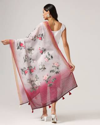 Digital print lilen blend zari dupatta for women and girls to wear on gown chaniya choli kurti etc 2